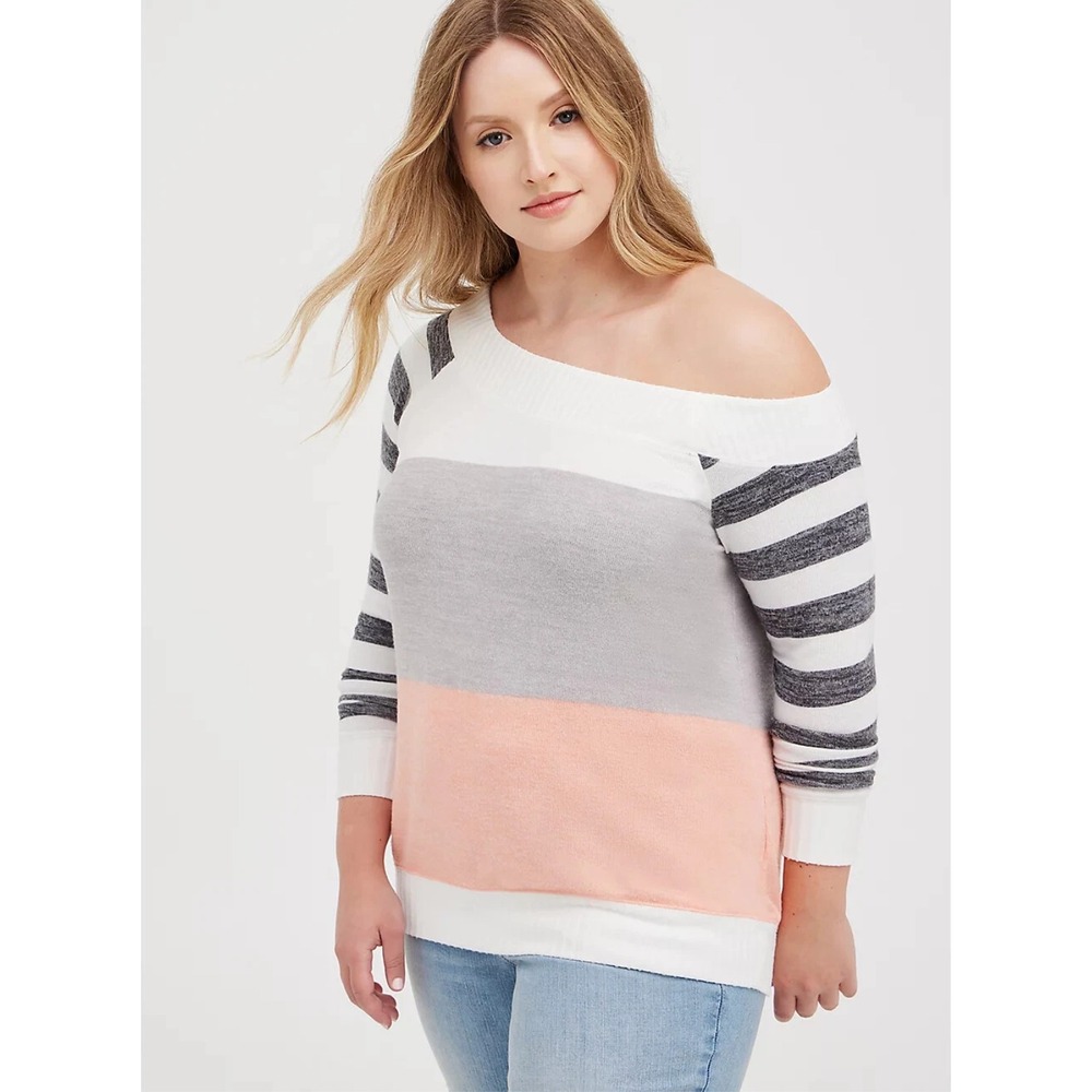 Torrid Super Soft Plush Stripe Off Shoulder Callie Sweatshirt Size 4 4X